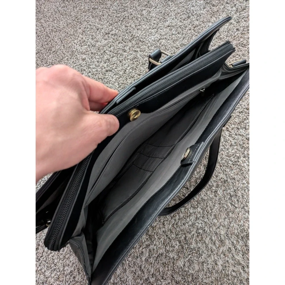 Missnine‎ Leather Tote Bag Business Bag Black w/ Shoulder Strap